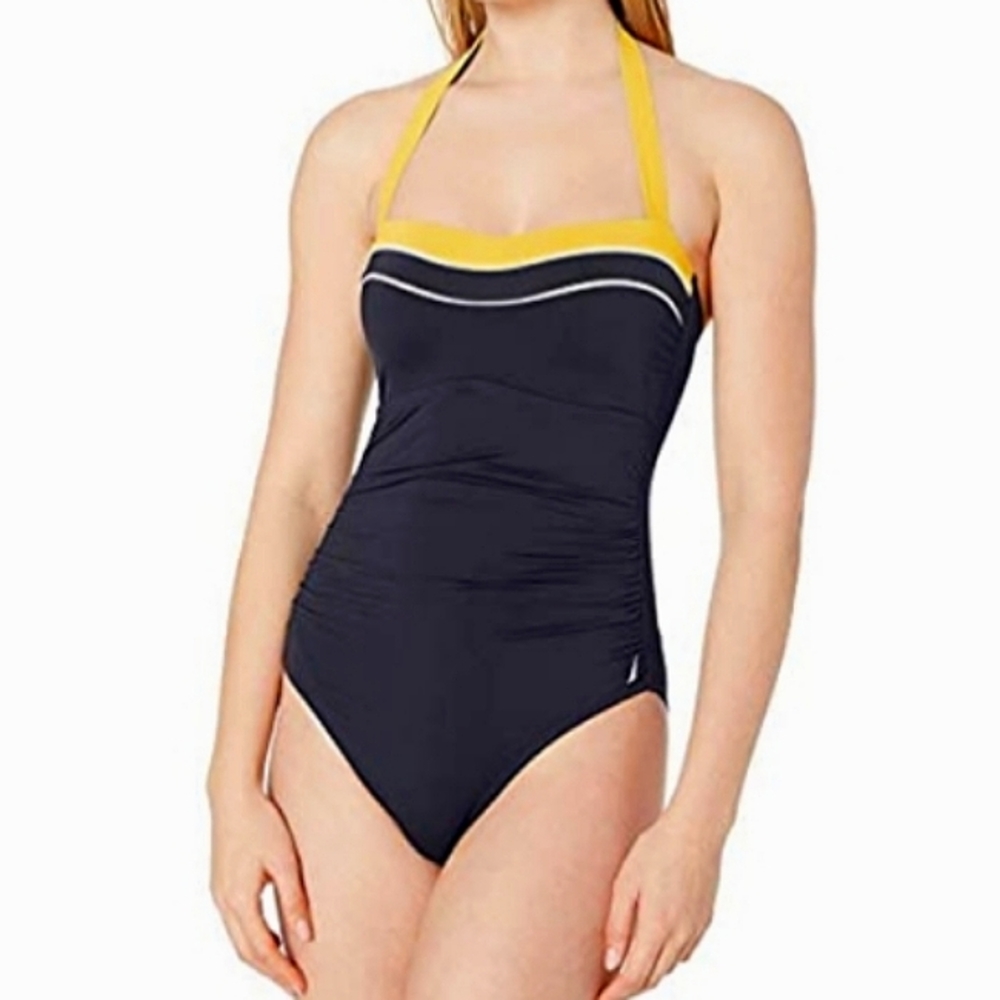 Brand New NAUTICA Women's Slimming Shirred Side Halter Swimsuit XL